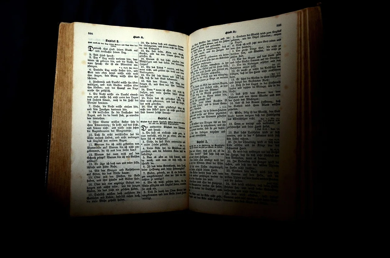 Une vieille Bible ouverte dans la lumière